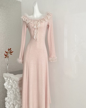 Slim temperament knitted lace dress