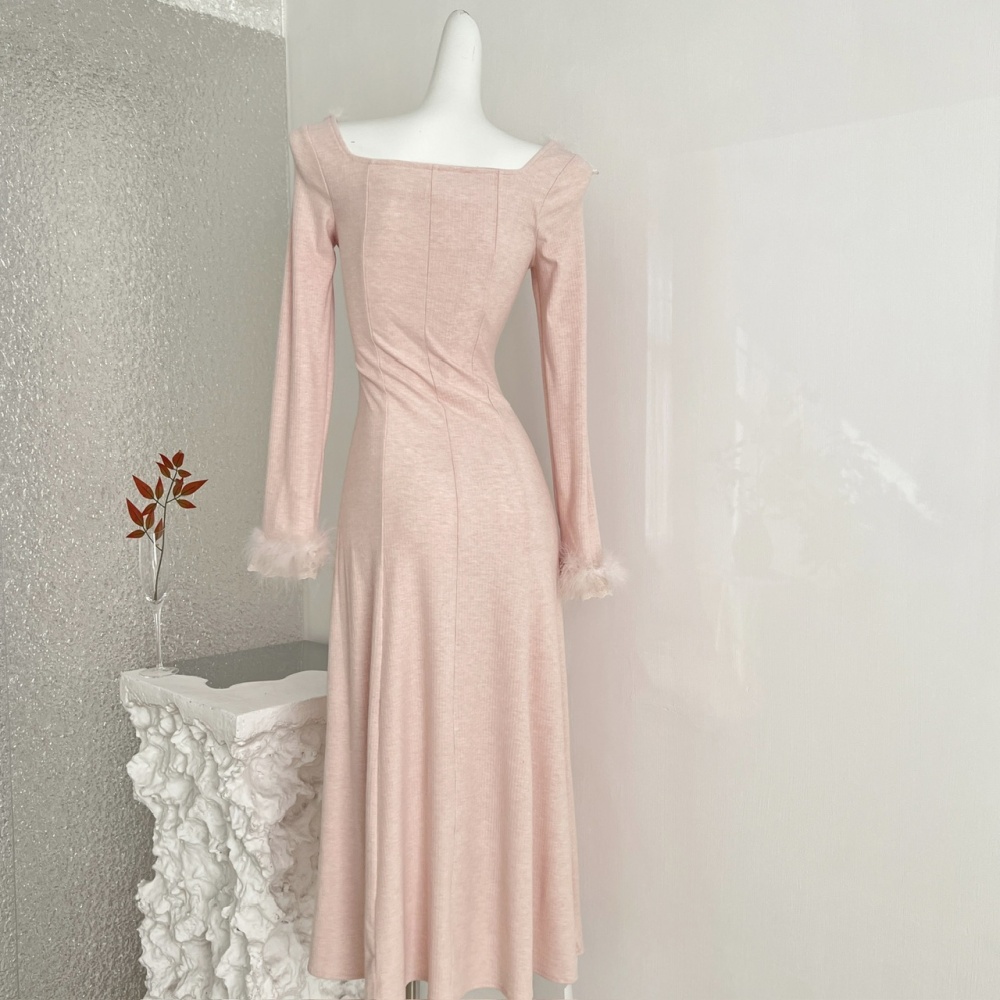 Slim temperament knitted lace dress