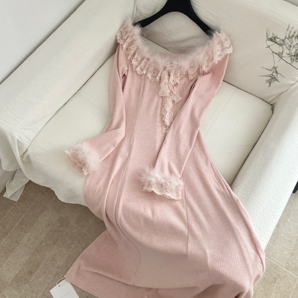 Slim temperament knitted lace dress