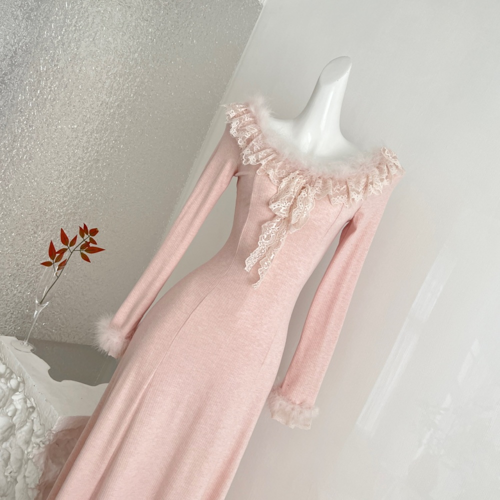 Slim temperament knitted lace dress