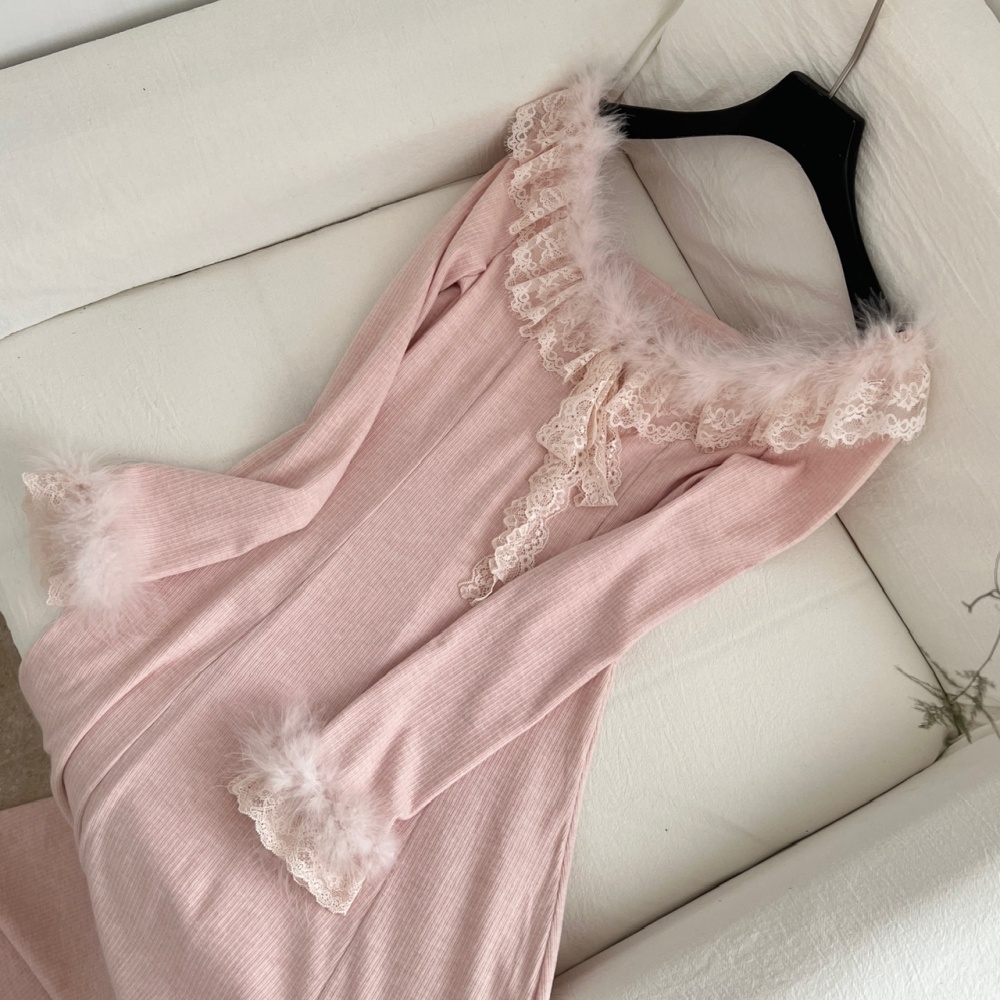 Slim temperament knitted lace dress