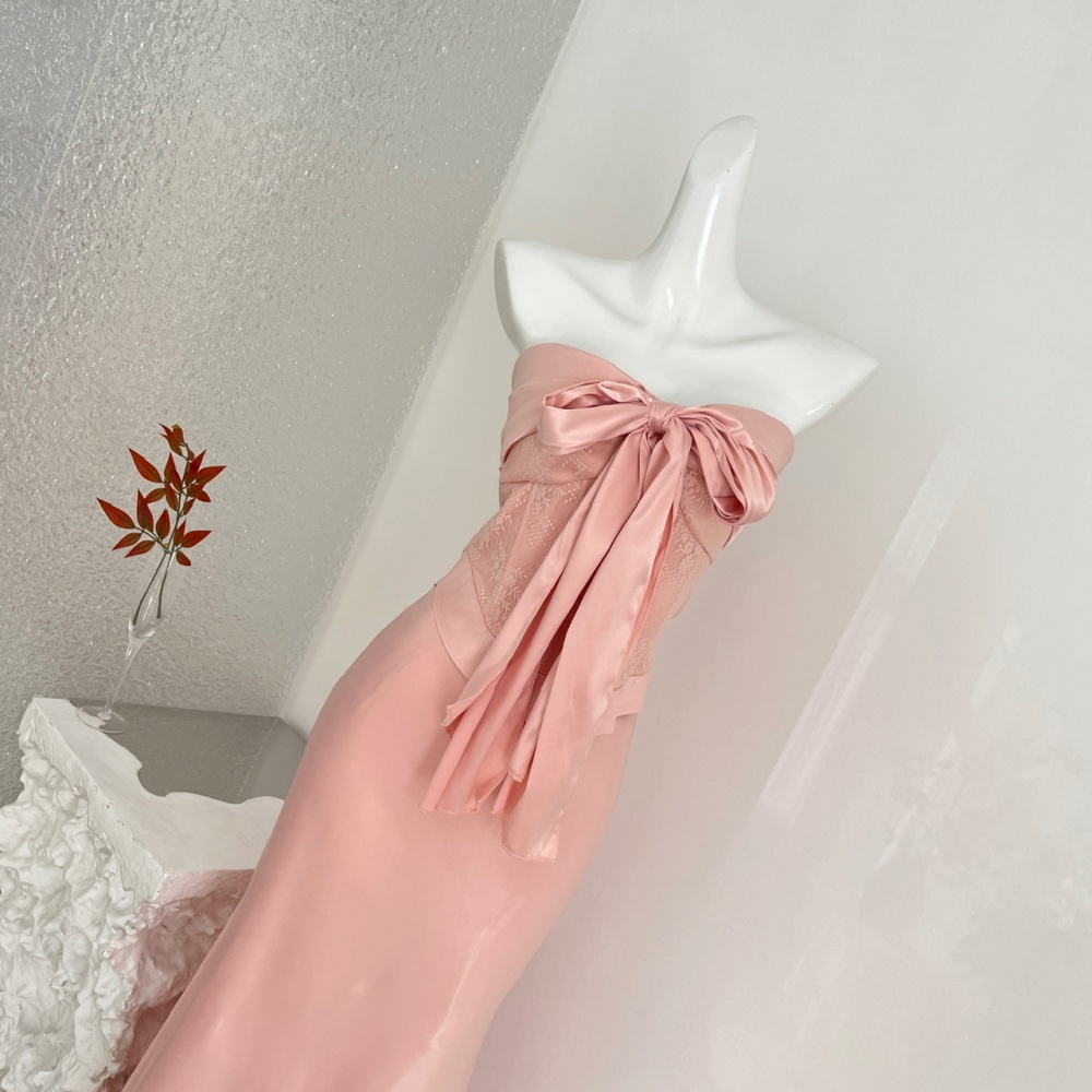 Lace bow high waist mermaid short skirt 2pcs set