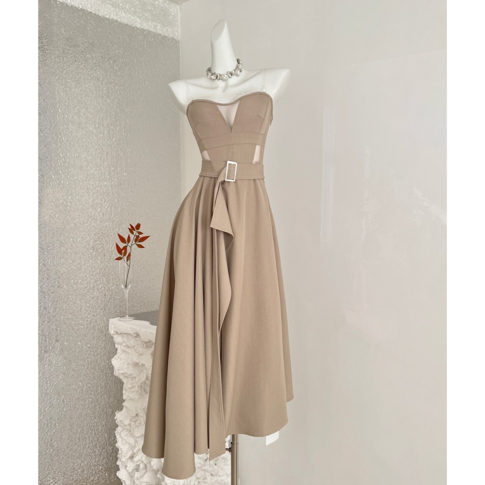 Pinched waist hollow winter temperament dress