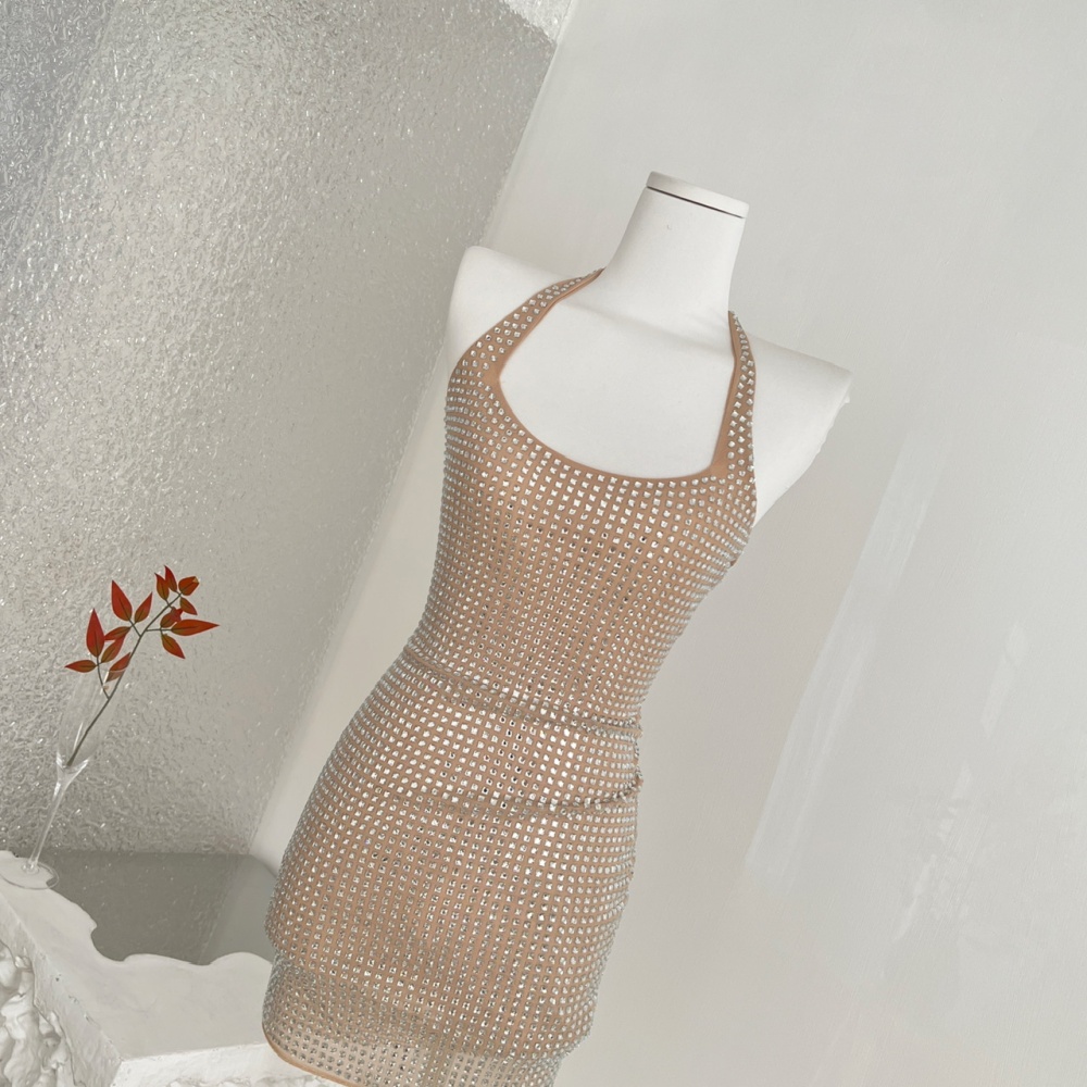 Spicegirl slim sexy dress nightclub halter rhinestone T-back