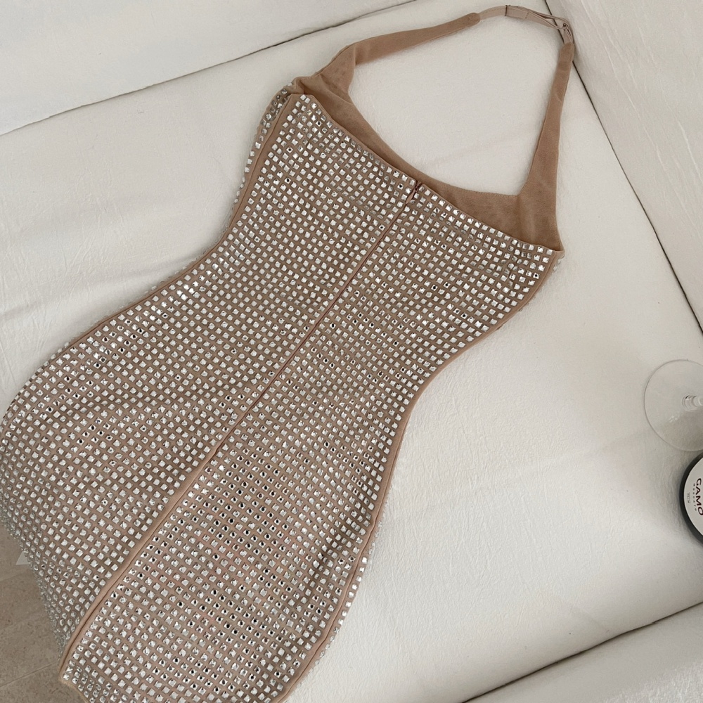 Spicegirl slim sexy dress nightclub halter rhinestone T-back