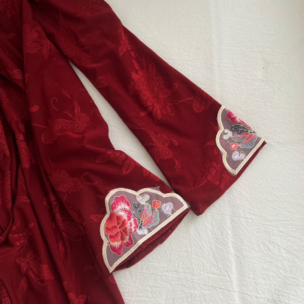 Retro red cheongsam winter plus velvet dress for women