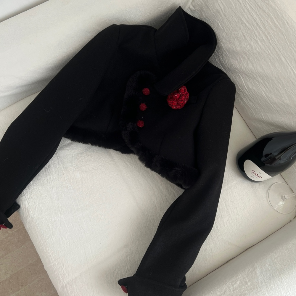 Clip cotton woolen coat christmas strap dress 2pcs set