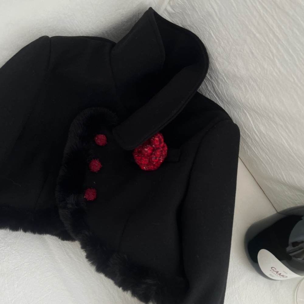 Clip cotton woolen coat christmas strap dress 2pcs set