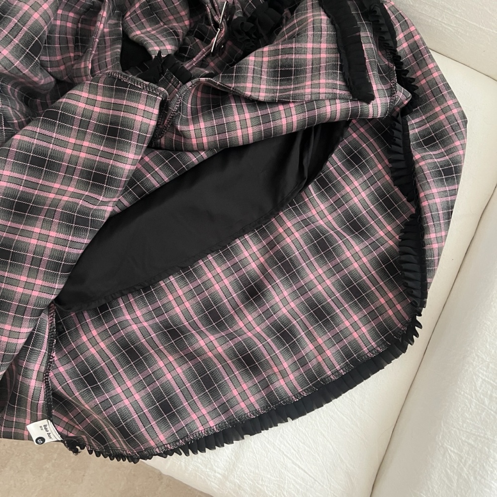 Plaid irregular long skirt velvet tops a set for women