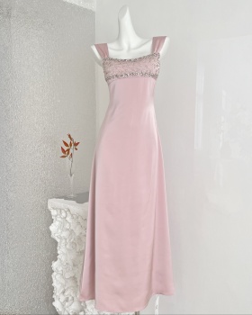 Sling satin dress diamond formal dress