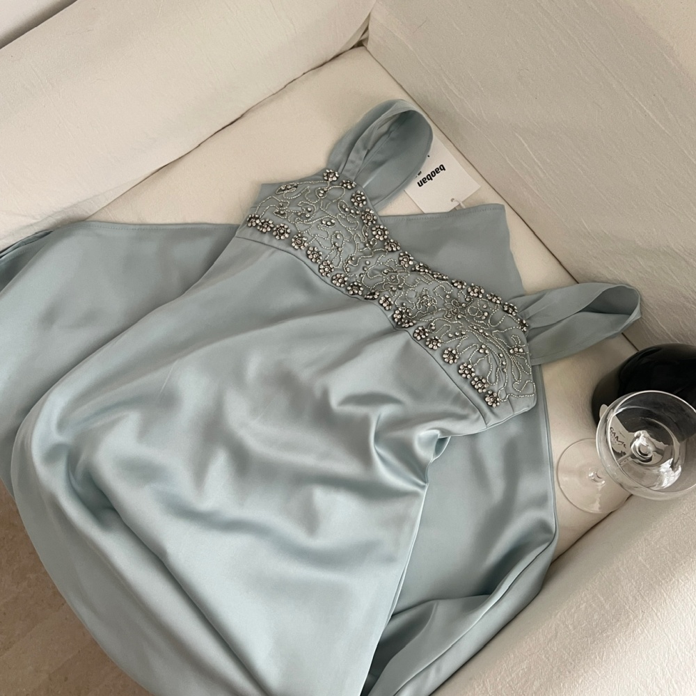 Sling satin dress diamond formal dress