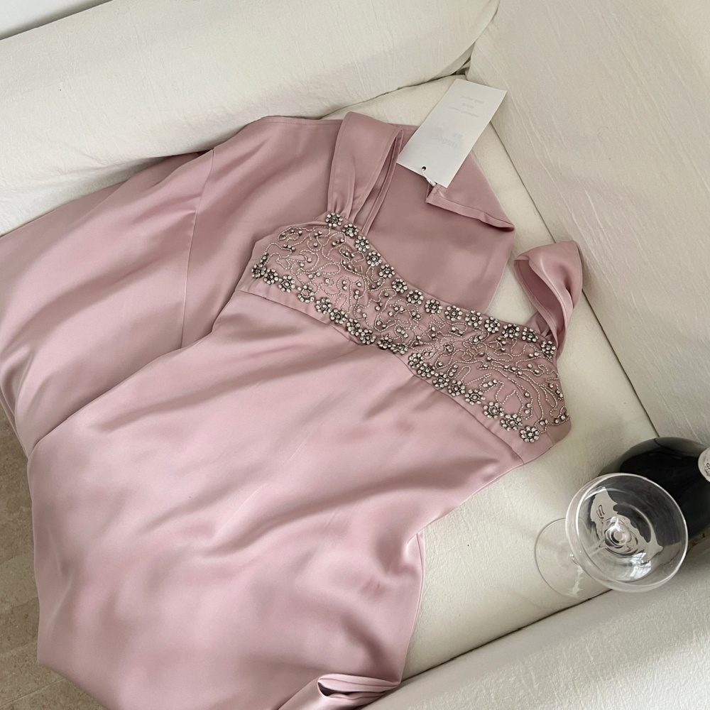 Sling satin dress diamond formal dress