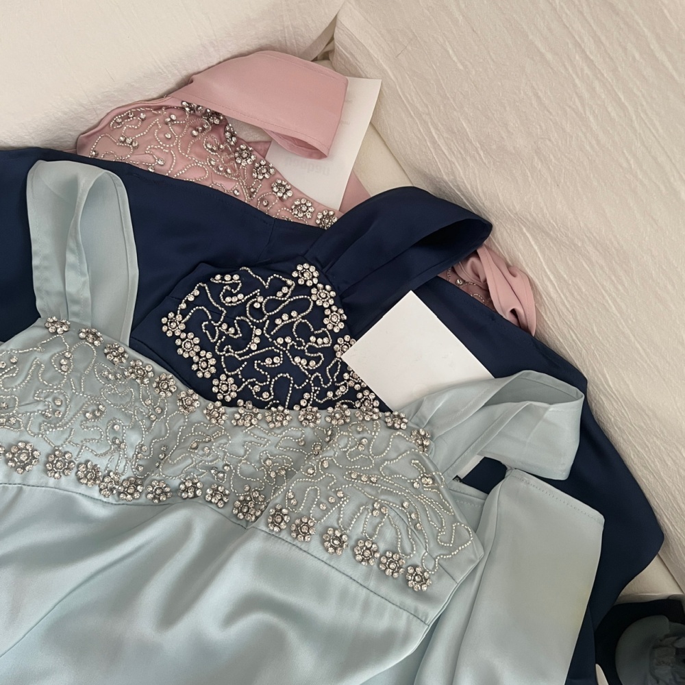 Sling satin dress diamond formal dress