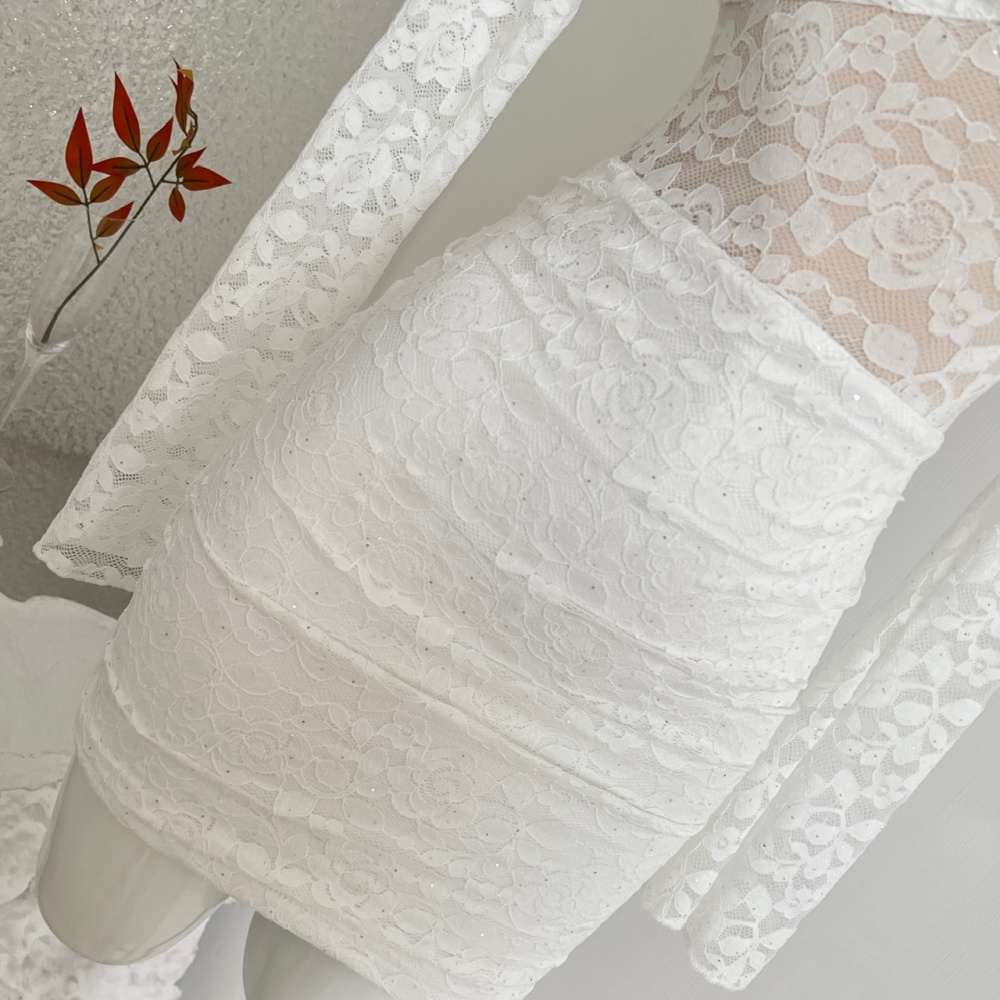 Slim package hip flowers long sleeve sexy hollow dress