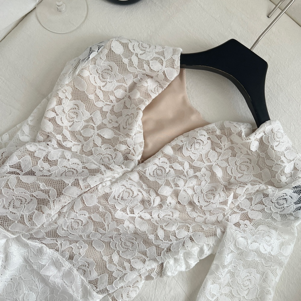 Slim package hip flowers long sleeve sexy hollow dress