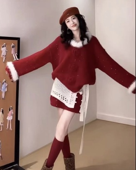 High waist skirt stereoscopic sweater 3pcs set for women