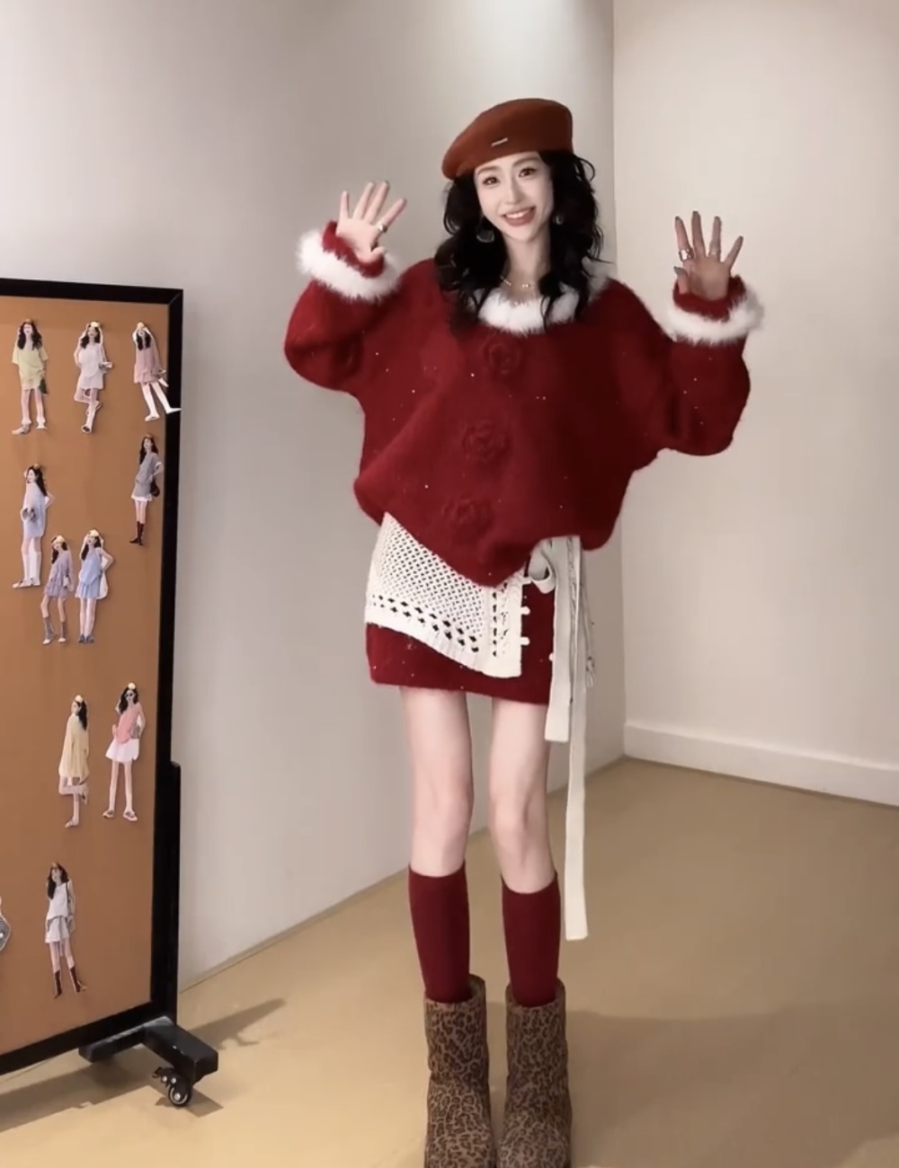 High waist skirt stereoscopic sweater 3pcs set for women