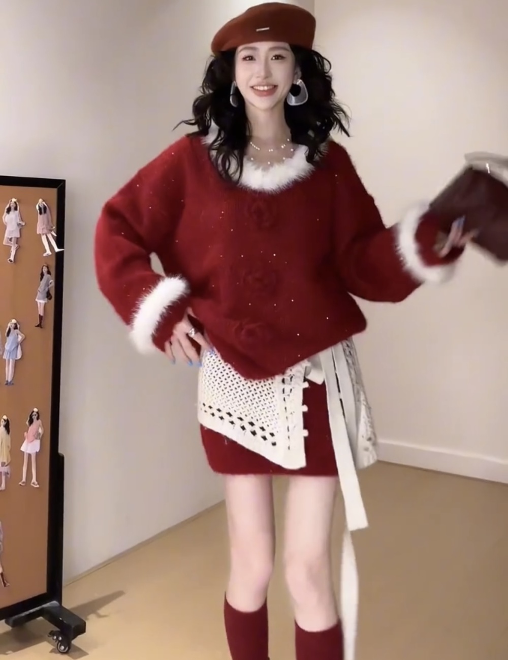 High waist skirt stereoscopic sweater 3pcs set for women