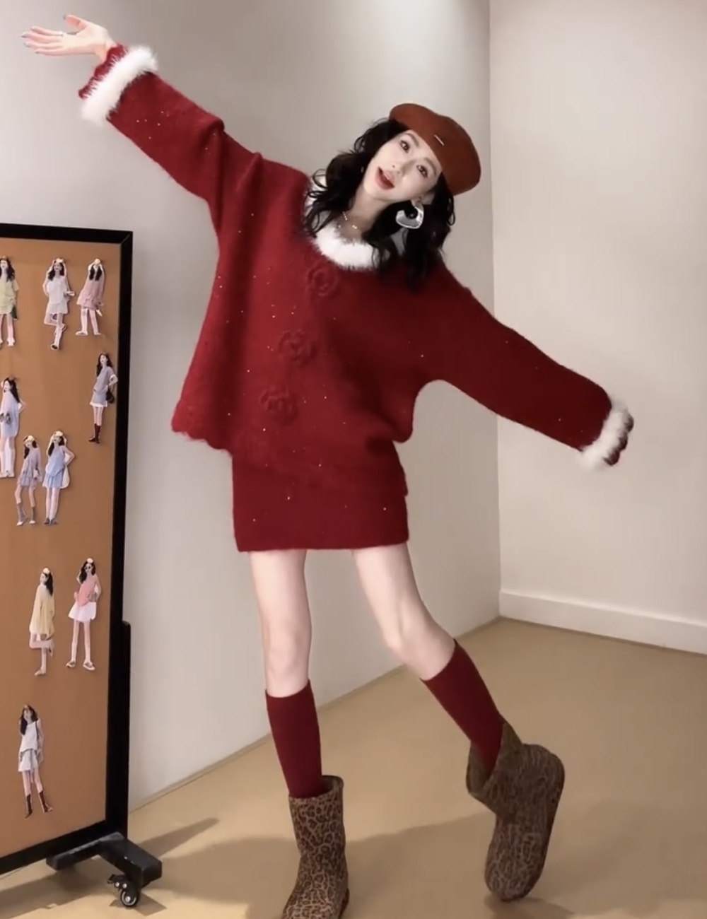 High waist skirt stereoscopic sweater 3pcs set for women