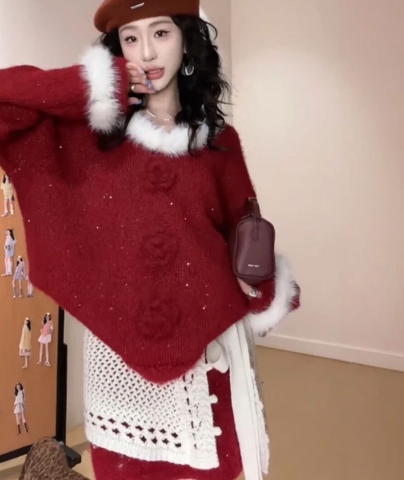 High waist skirt stereoscopic sweater 3pcs set for women