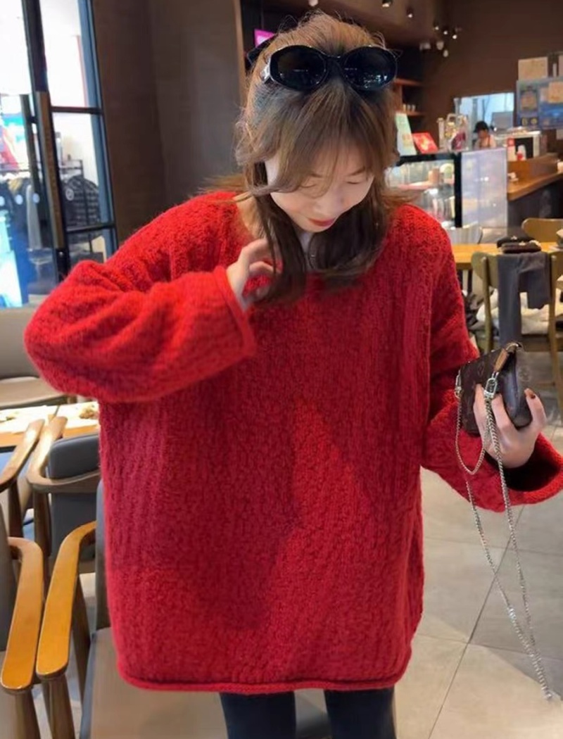 Lazy knitted winter long hip sweater for women