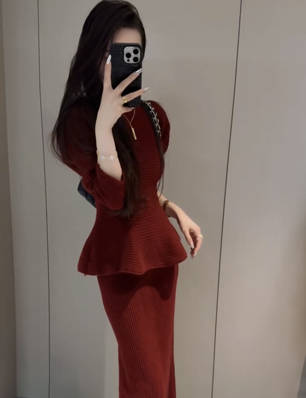 Fashion winter skirt knitted slim tops 2pcs set