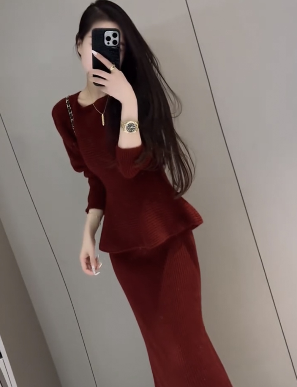 Fashion winter skirt knitted slim tops 2pcs set