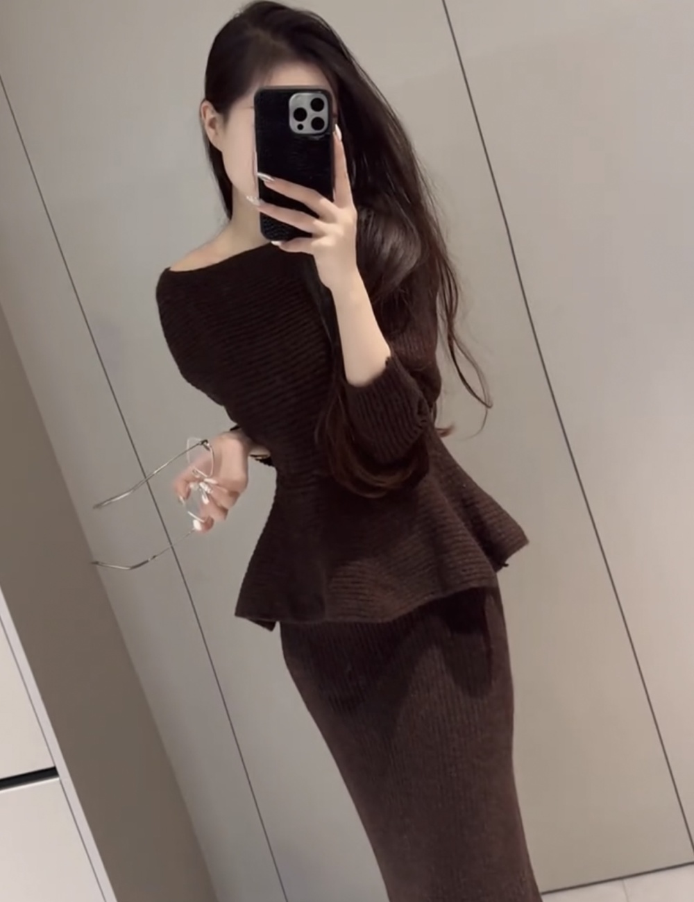Fashion winter skirt knitted slim tops 2pcs set