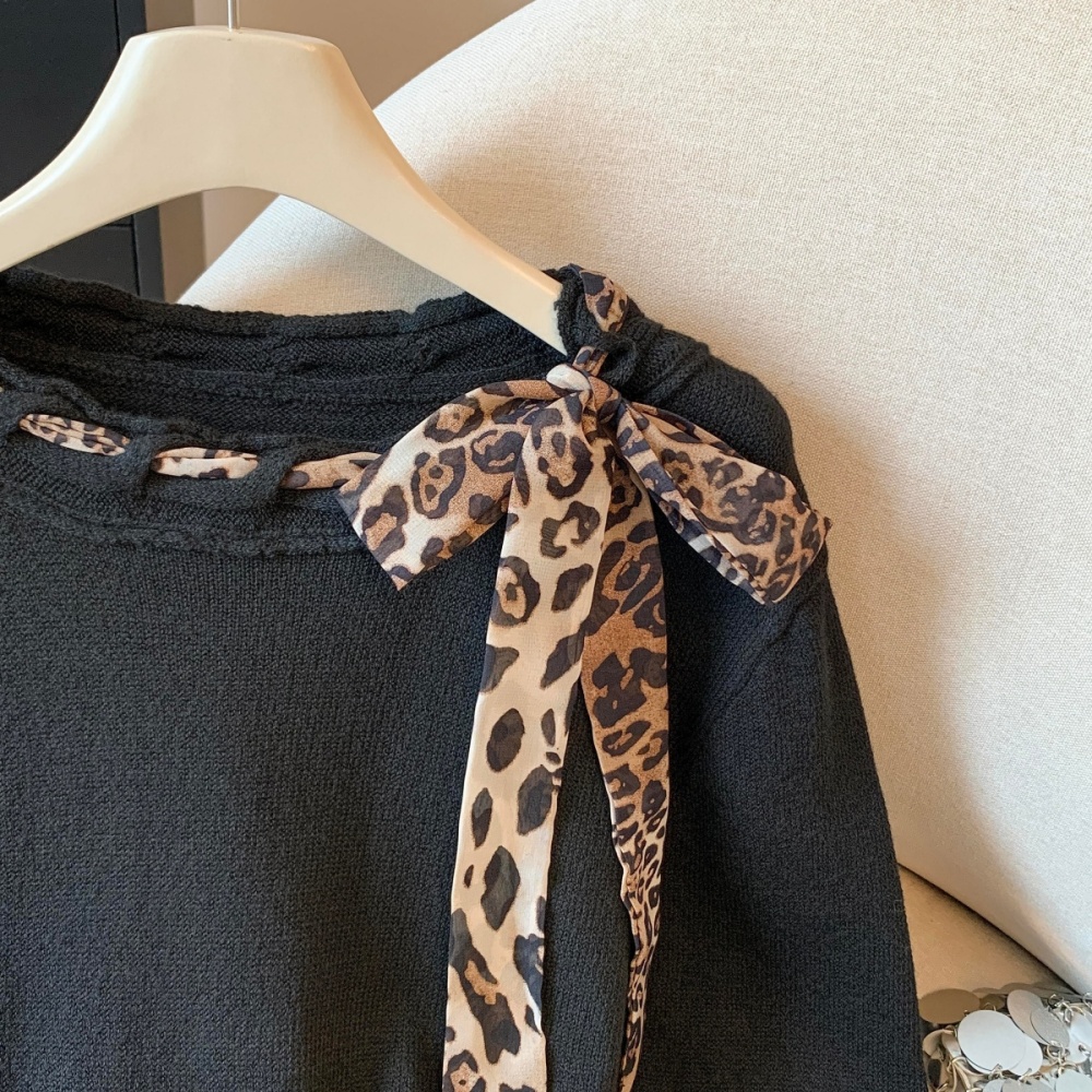 Streamer autumn and winter leopard sweater Western style loose tops
