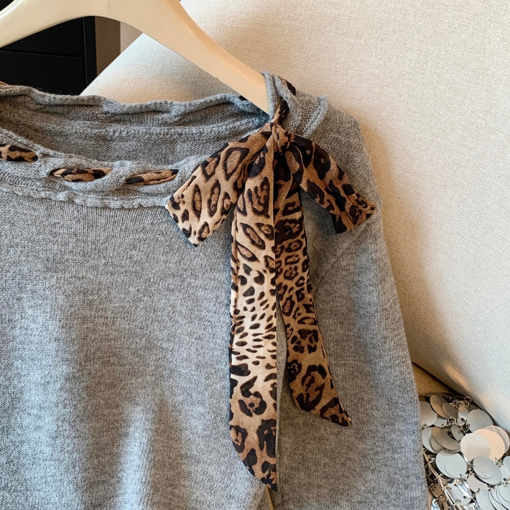 Streamer autumn and winter leopard sweater Western style loose tops