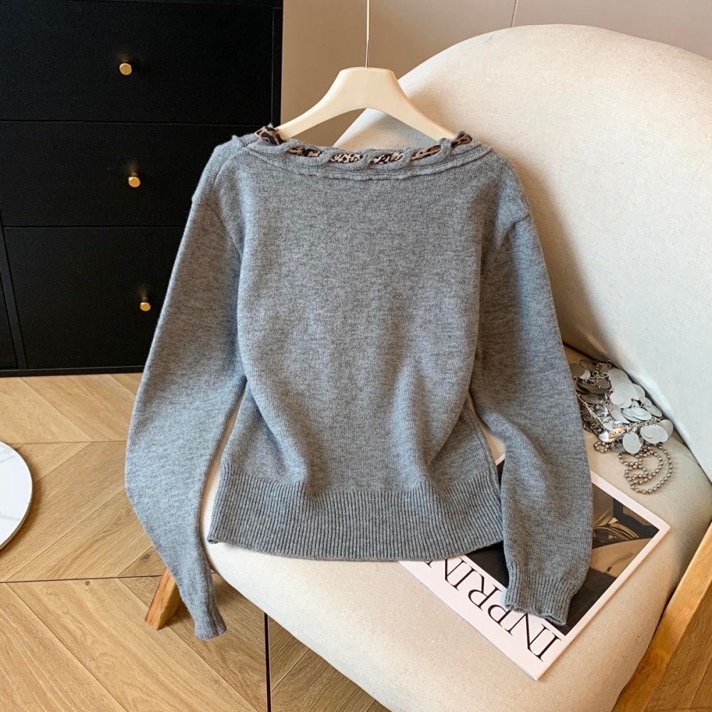 Streamer autumn and winter leopard sweater Western style loose tops