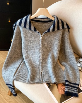 Outside the ride autumn coat zip navy collar sweater