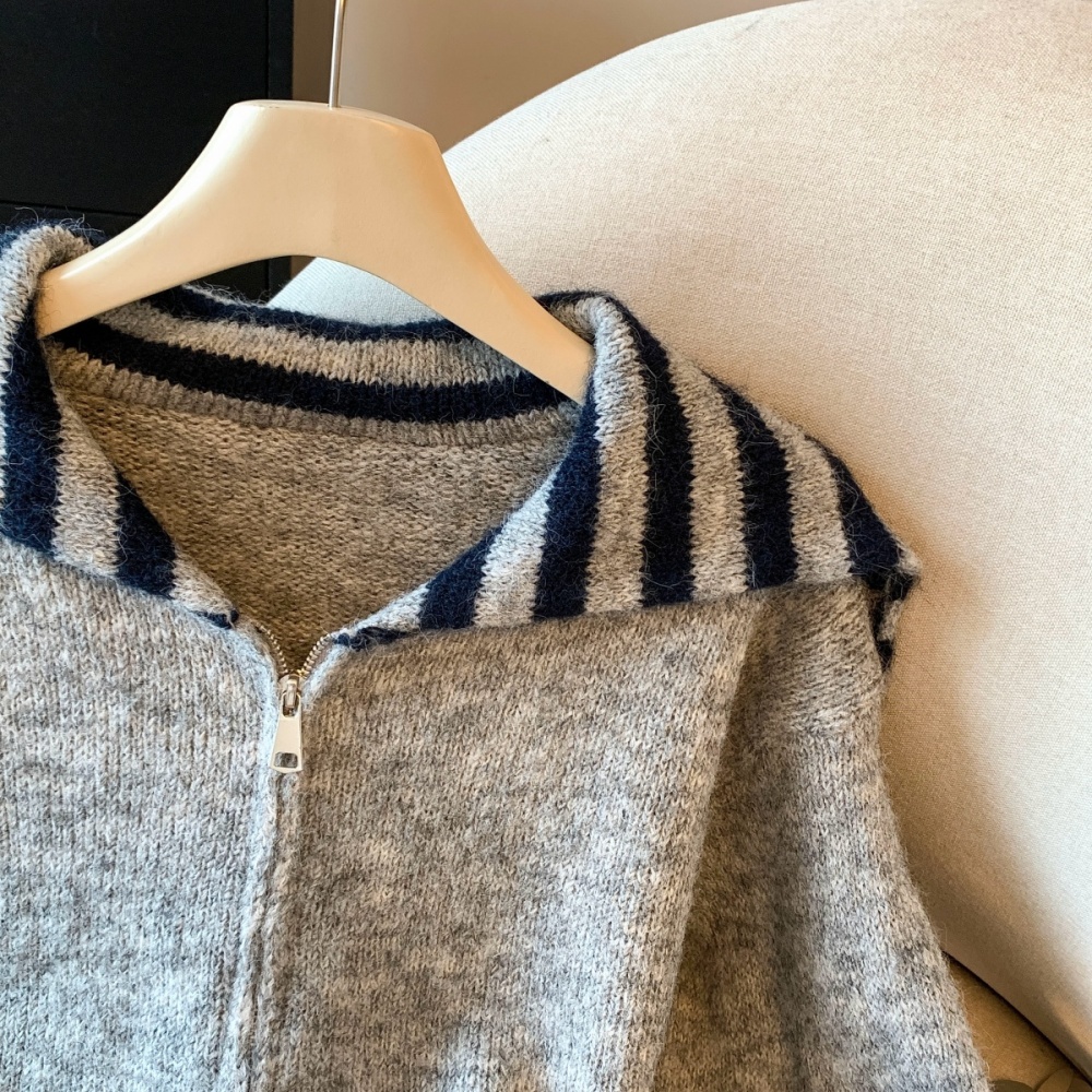 Outside the ride autumn coat zip navy collar sweater