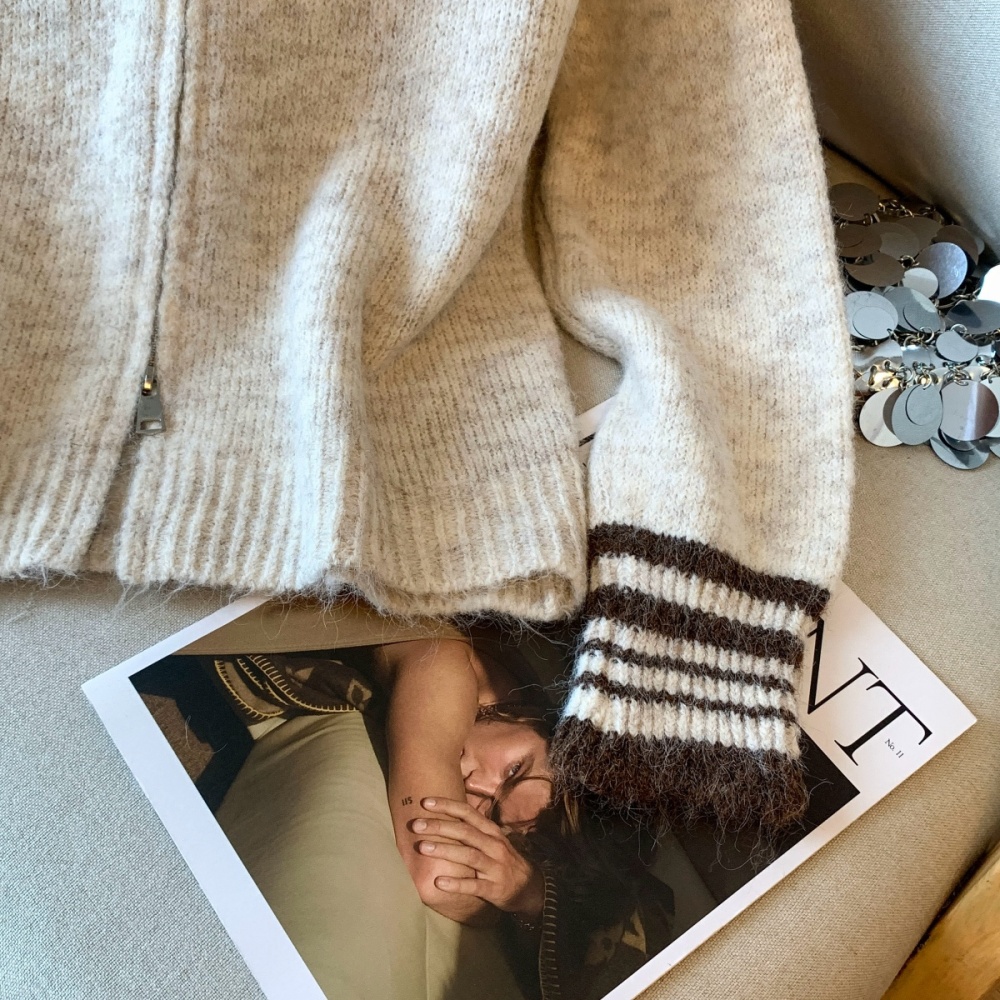 Outside the ride autumn coat zip navy collar sweater