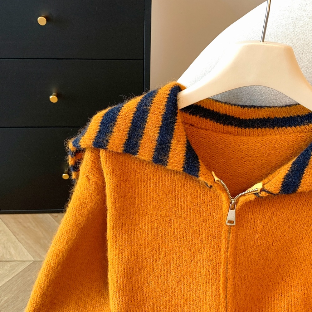 Outside the ride autumn coat zip navy collar sweater