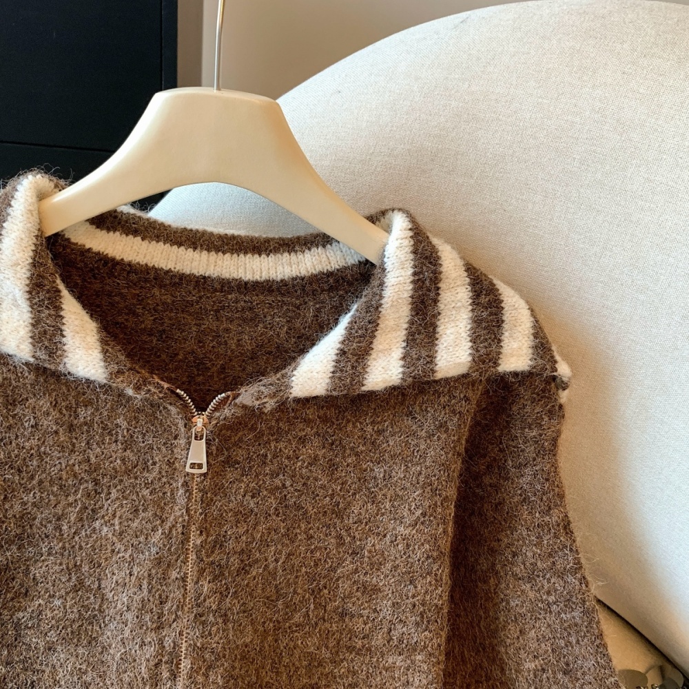 Outside the ride autumn coat zip navy collar sweater