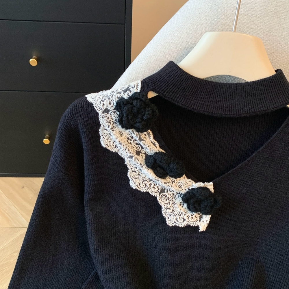 Hollow stereoscopic pullover niche halter sweater