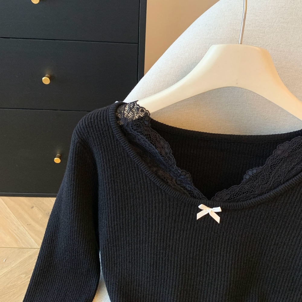 Knitted temperament lace thick sweater for women