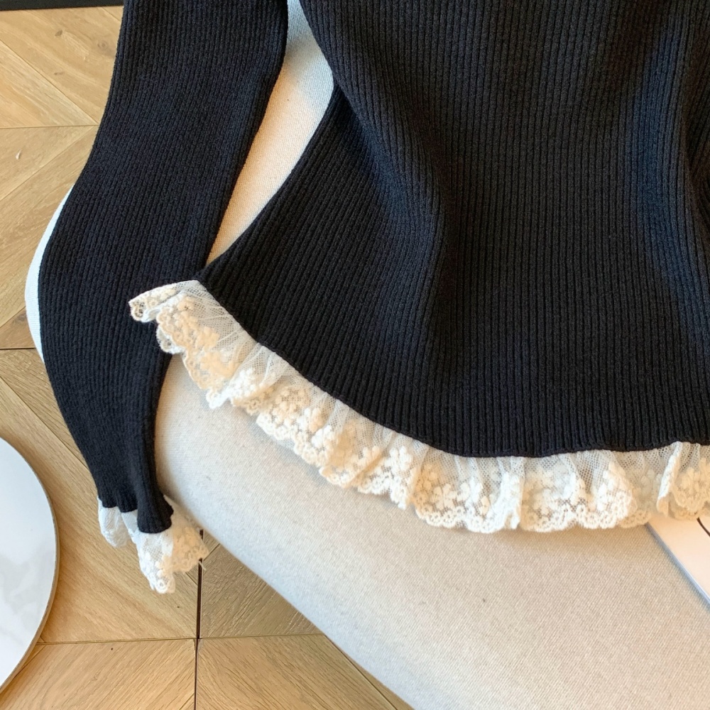 Knitted temperament lace thick sweater for women