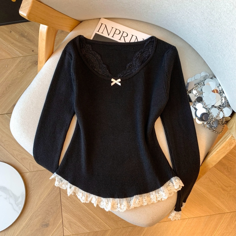 Knitted temperament lace thick sweater for women