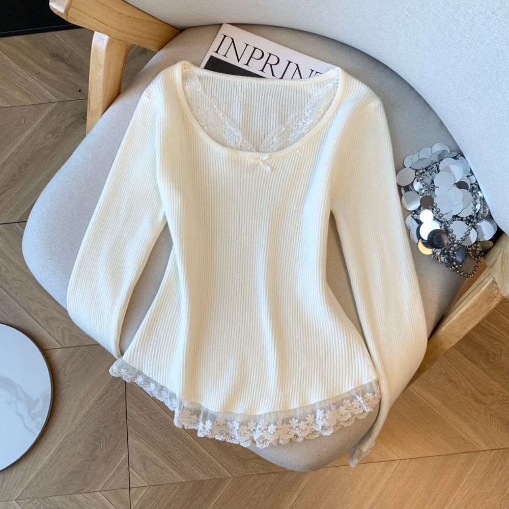 Knitted temperament lace thick sweater for women