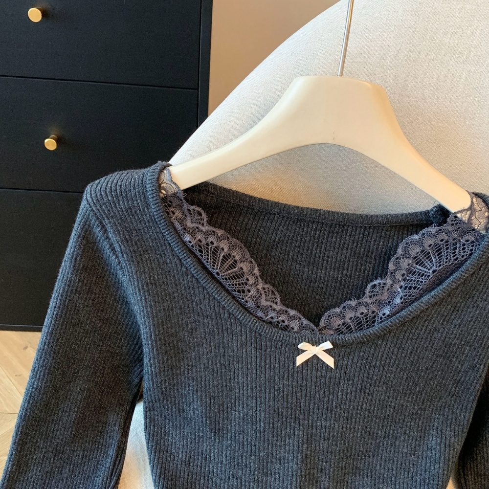 Knitted temperament lace thick sweater for women