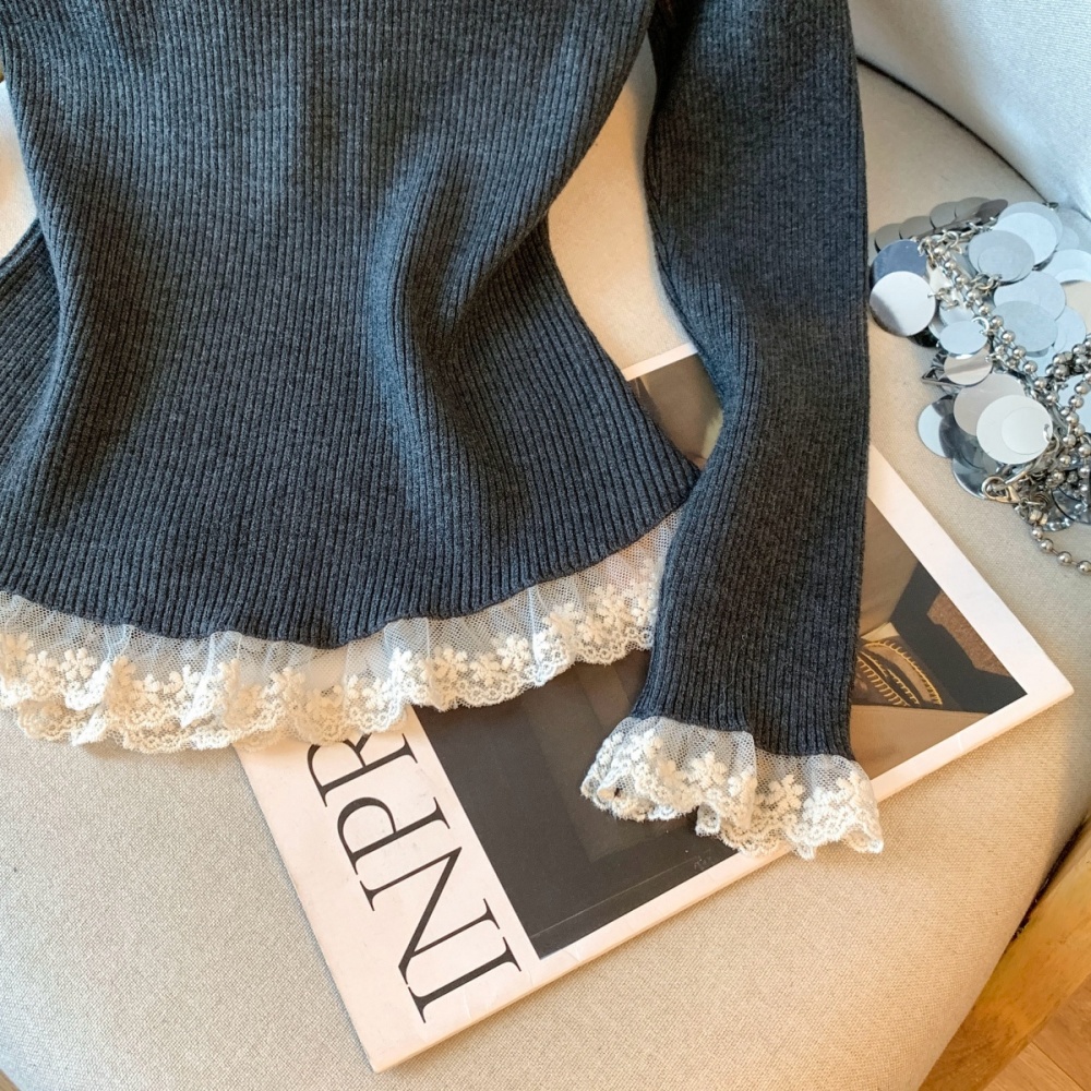 Knitted temperament lace thick sweater for women