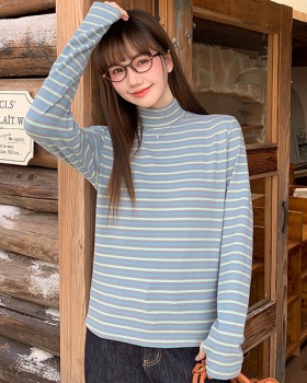 Blue stripe T-shirt autumn and winter bottoming shirt