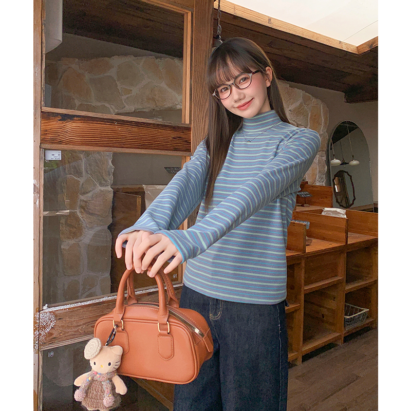 Blue stripe T-shirt autumn and winter bottoming shirt