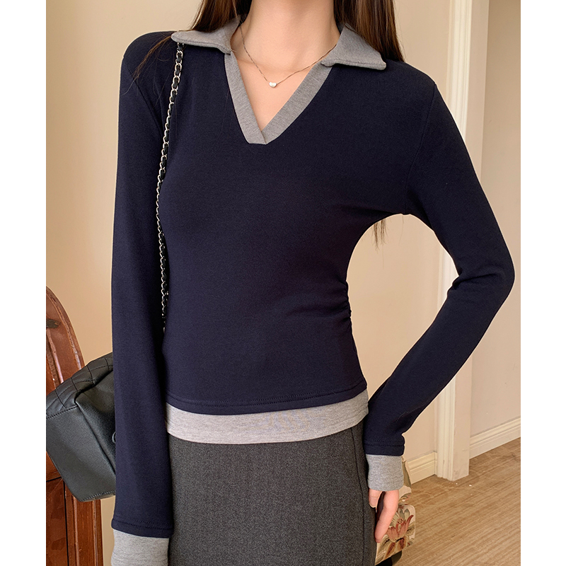 Long sleeve mixed colors sweater thick bottoming shirt