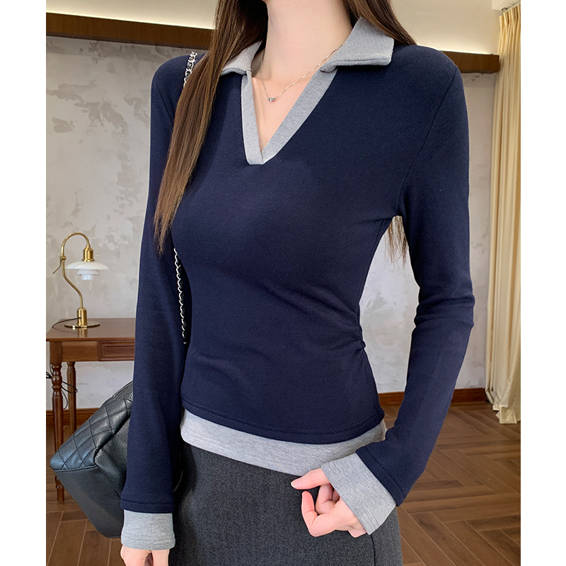 Long sleeve mixed colors sweater thick bottoming shirt