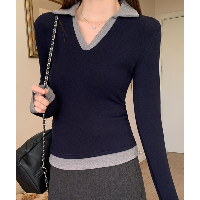Long sleeve mixed colors sweater thick bottoming shirt