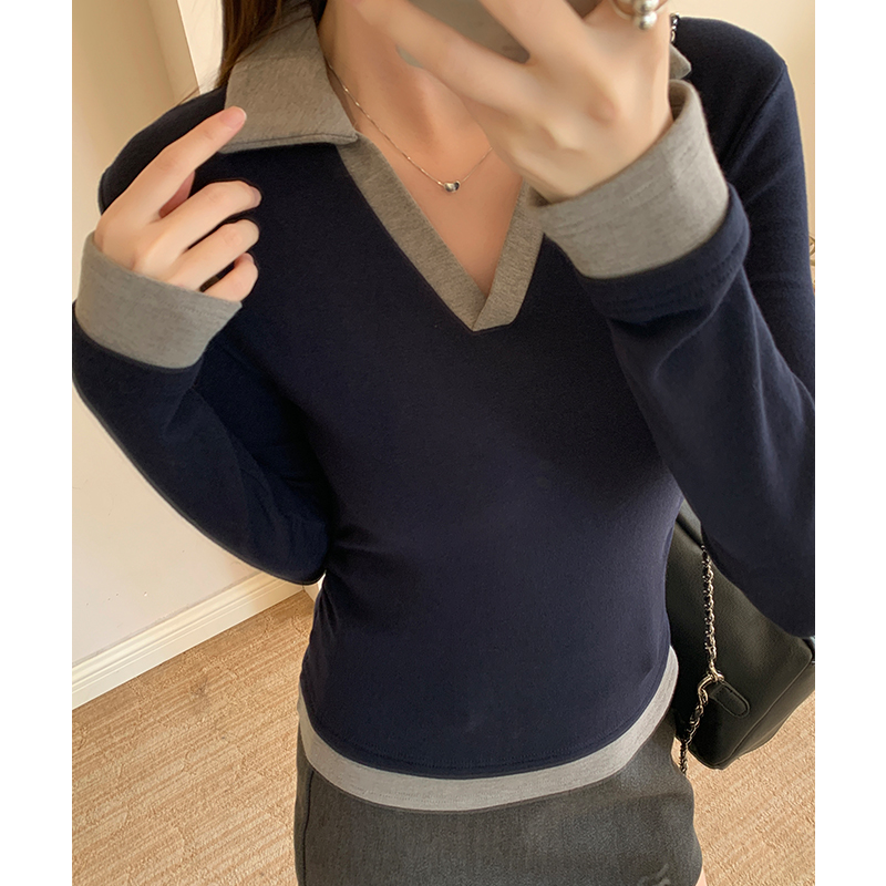 Long sleeve mixed colors sweater thick bottoming shirt