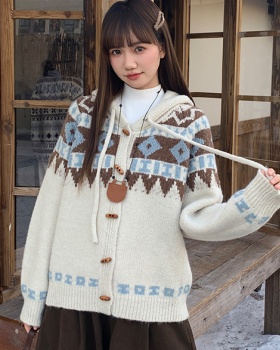 Hooded loose wears outside cardigan thick retro lazy sweater